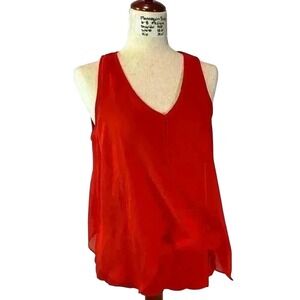 Red Sleeveless Chiffon Blouse V-Neck Tank Top Flowy Casual Layered